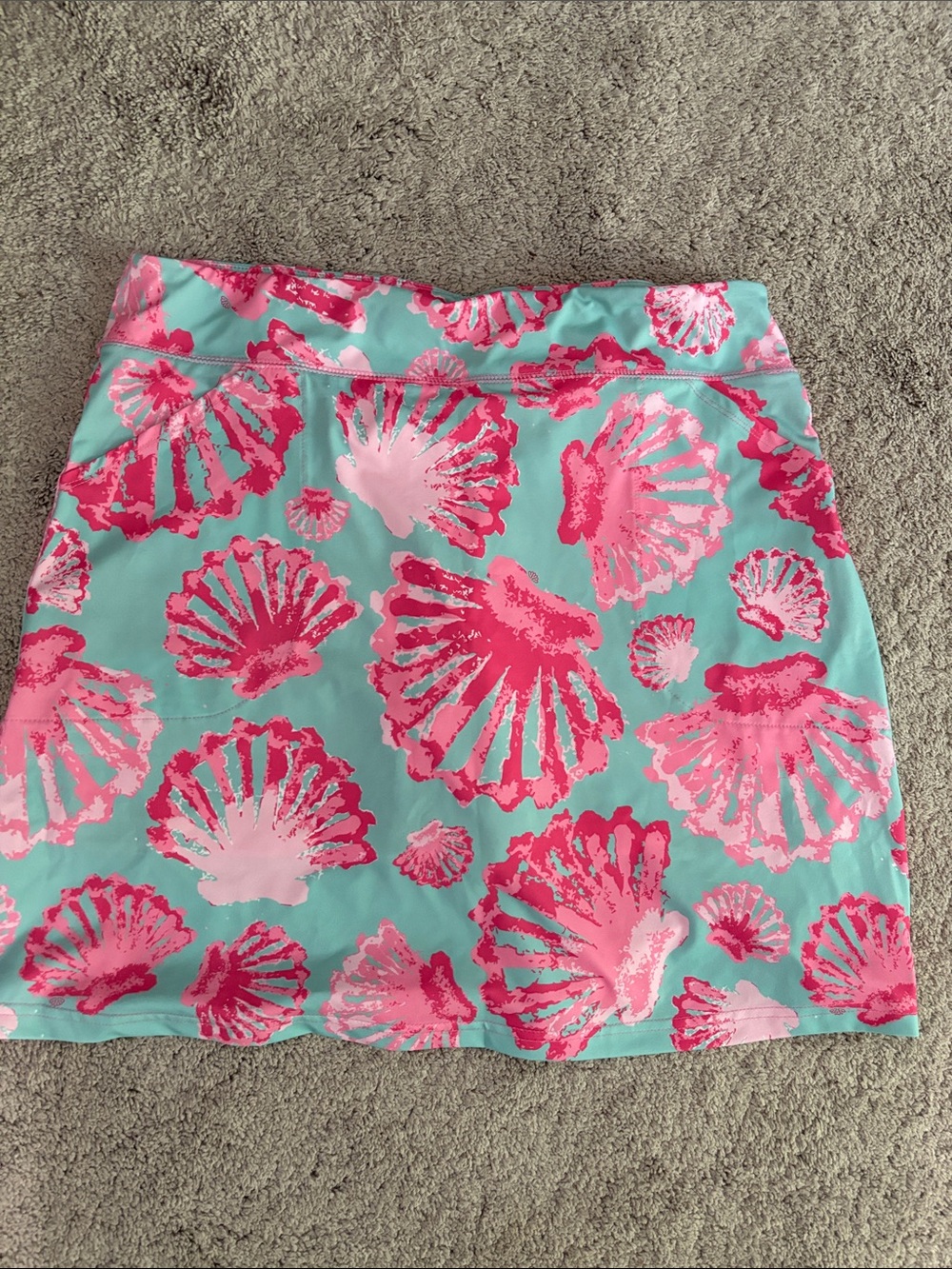 Ana Clare Aqua & Pink Shell-Print Women's Skirt L